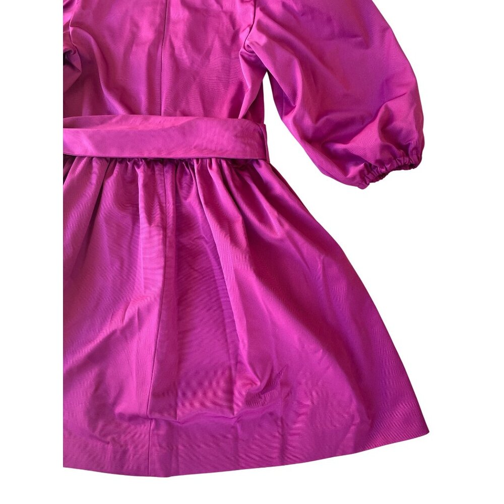 LaRoque Emma Small Puff Sleeve Mini Dress Magenta Fuchsia Cotton V-Neck Tie Wais - Picture 9 of 10